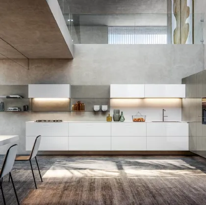 Cucina Design sospesa 36e8 lineare in vetro laccato lucido Bianco di Lago