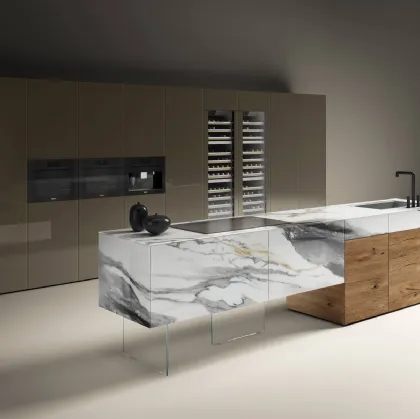 Cucina Design lineare 36e8 Marble XGlass Paonazzo e legno di Rovere di Lago