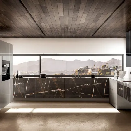Cucina Design angolare 36e8 Marble XGlass Sahara Noir di Lago