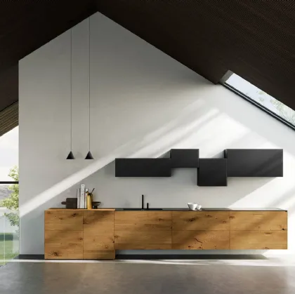 Cucina Design lineare 36e8 Wildwood 01 in legno di Rovere centenario di Lago