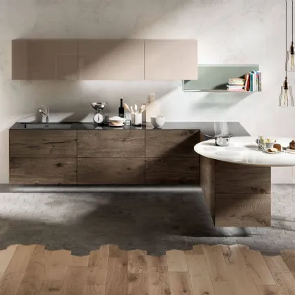 Cucina Design a isola con fuochi integrati nel piano rotondo in vetro Air Bianco lucido di Lago