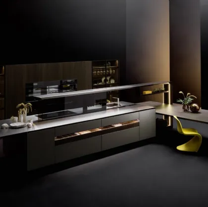 Cucina Design con isola Nautila 02 in laccato iron quartz e top in acciaio inox satinato di Arrital