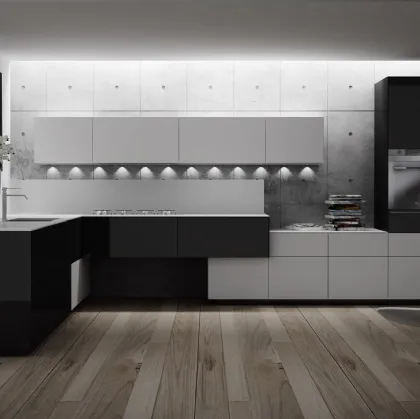 Cucina Design angolare bianca e nera Artematica in laccato 02 di Valcucine