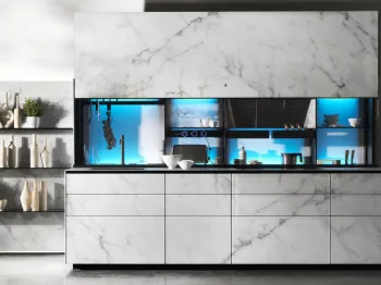 Cucina Design Artematica in vetro stampato effetto marmo Vitrum Mimesis di Valcucine