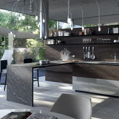 Cucina Design Forma Mentis con anta in finitura legno Rovere e laccato di Valcucine