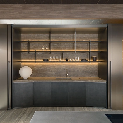 Cucina Design Tivalì 2|0 By Yabu Pushelberg in laccato Antracite di Molteni & C