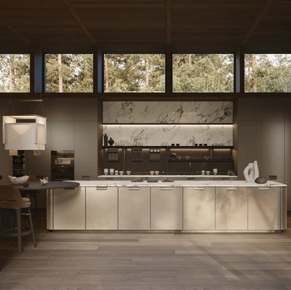 Cucina Design con isola Physis in laccato Bronzo e Iris di Molteni & C