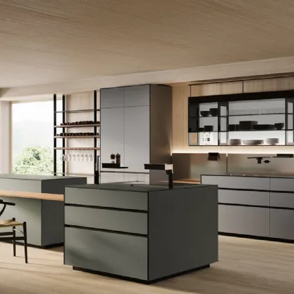 Cucina Design con isola Riciclantica Outline Laminato Seta di Valcucine
