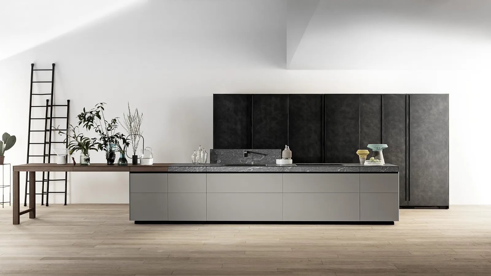 Cucina Design Genius Loci Vitrum opaco con cassetto in pietra di Valcucine