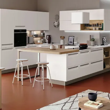 Cucina Moderna Carrera angolare con penisola in laccato Bianco Riso di Veneta Cucine