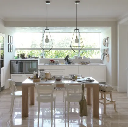 Cucina Moderna ad angolo Dialogo in Rovere Poro Aperto Bianco di Veneta Cucine