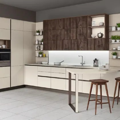 Cucina Moderna angolare con penisola Start Time J 04 di Veneta Cucine