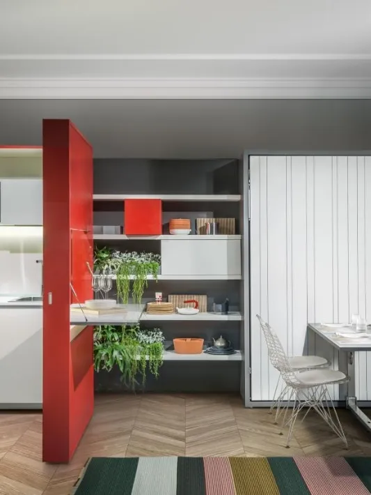 Cucina Moderna con isola Iconica 03 in Rovere Scuro Canneté e Bianco Perla di Veneta Cucine