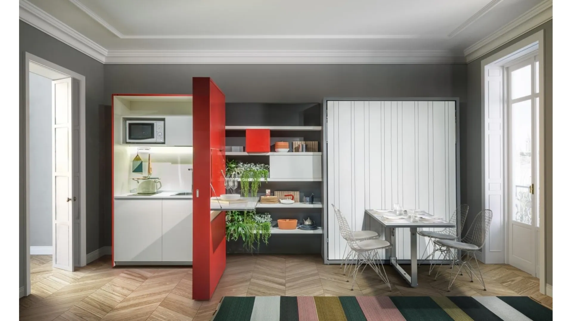 Cucina Moderna con isola Iconica 03 in Rovere Scuro Canneté e Bianco Perla di Veneta Cucine