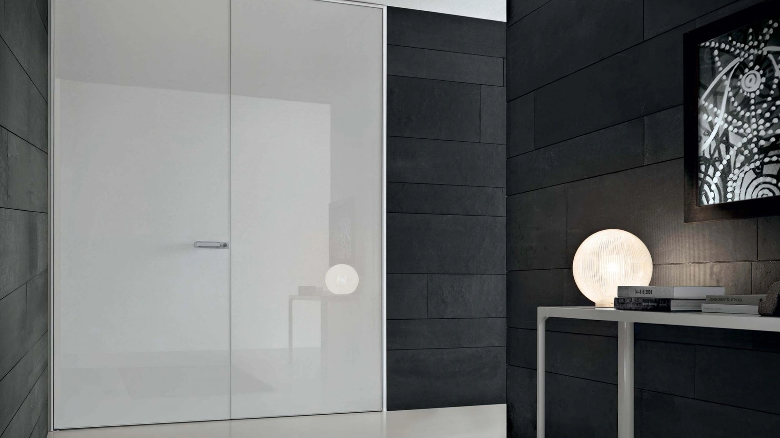 Porta per interni Link+ in vetro laccato Bianco Latte di Rimadesio