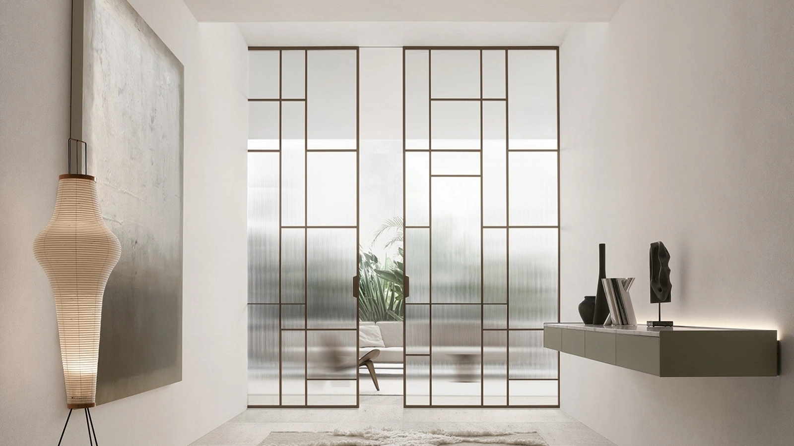 Porta per interni Maxi Scorrevole in vetro con telaio in legno di Rimadesio