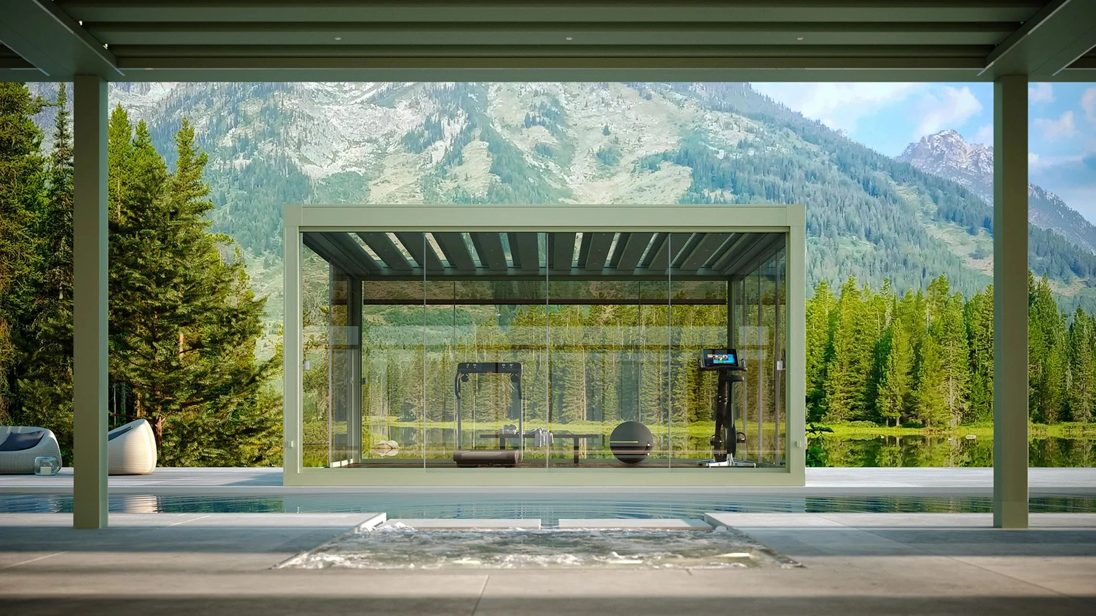 Pergola bioclimatica Carrera P con lame frangisole alternate di Pratic
